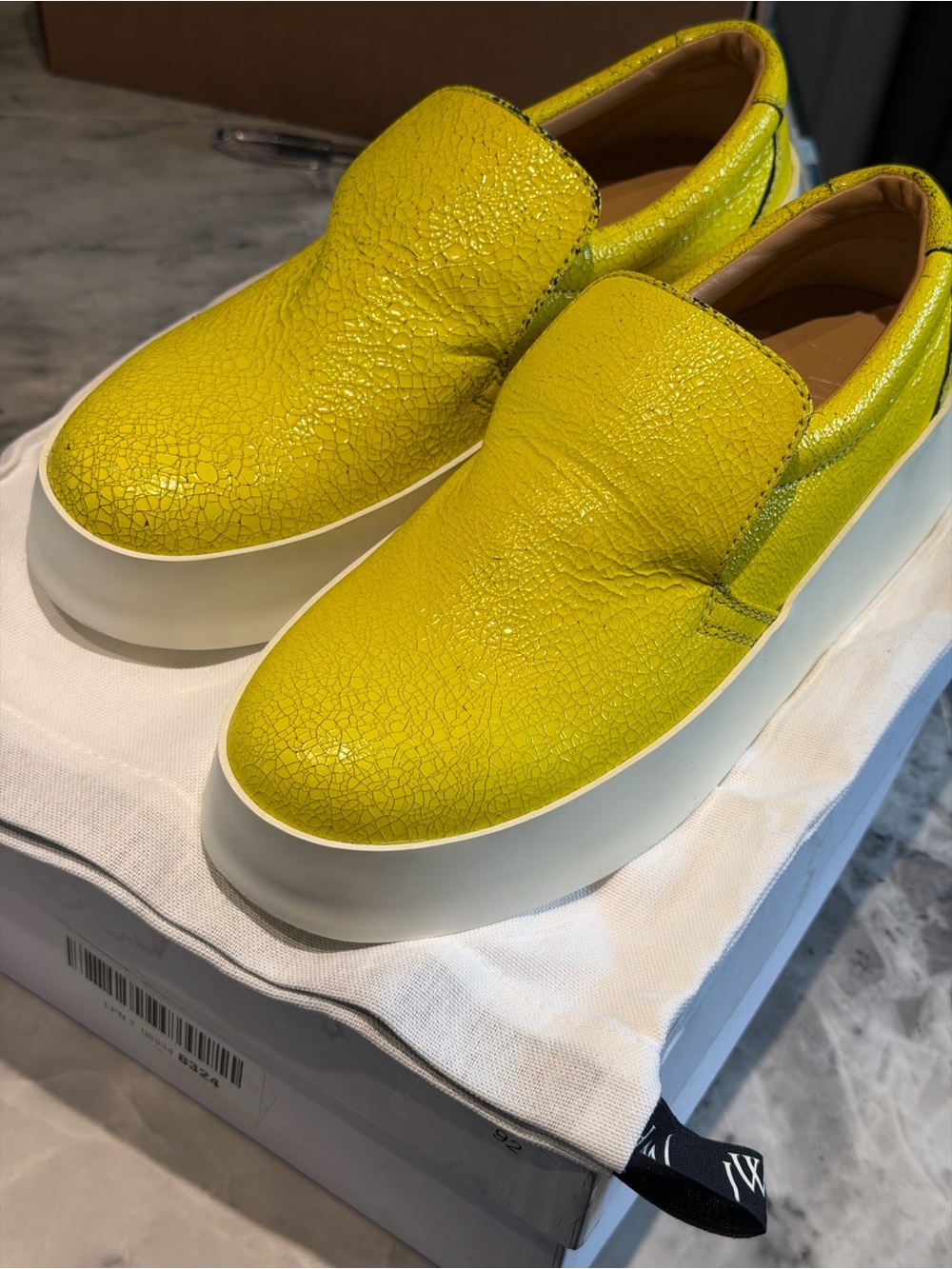 JW ANDERSON Yellow Crackle Leather Slip-On Clogs